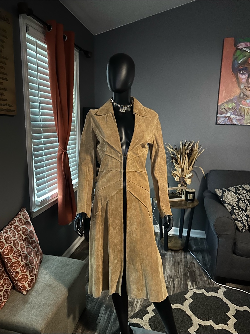 Arden B Camel Suede A-Line Trench Coat